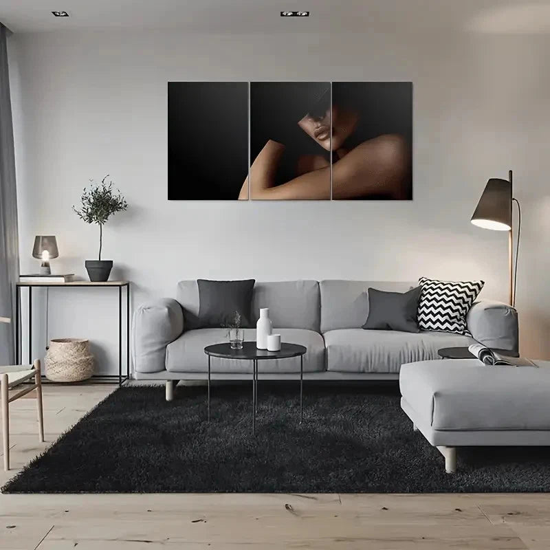 3pcs Modern Abstract Black and White Woman Metal Print Ready to Hang Art