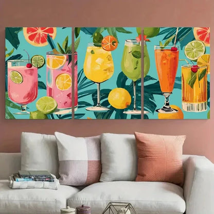 3pcs Retro Cocktail Seamless Artwork Wall Art Canvas Unframed - High Quality Print 100% Australian Made Wall Canvas