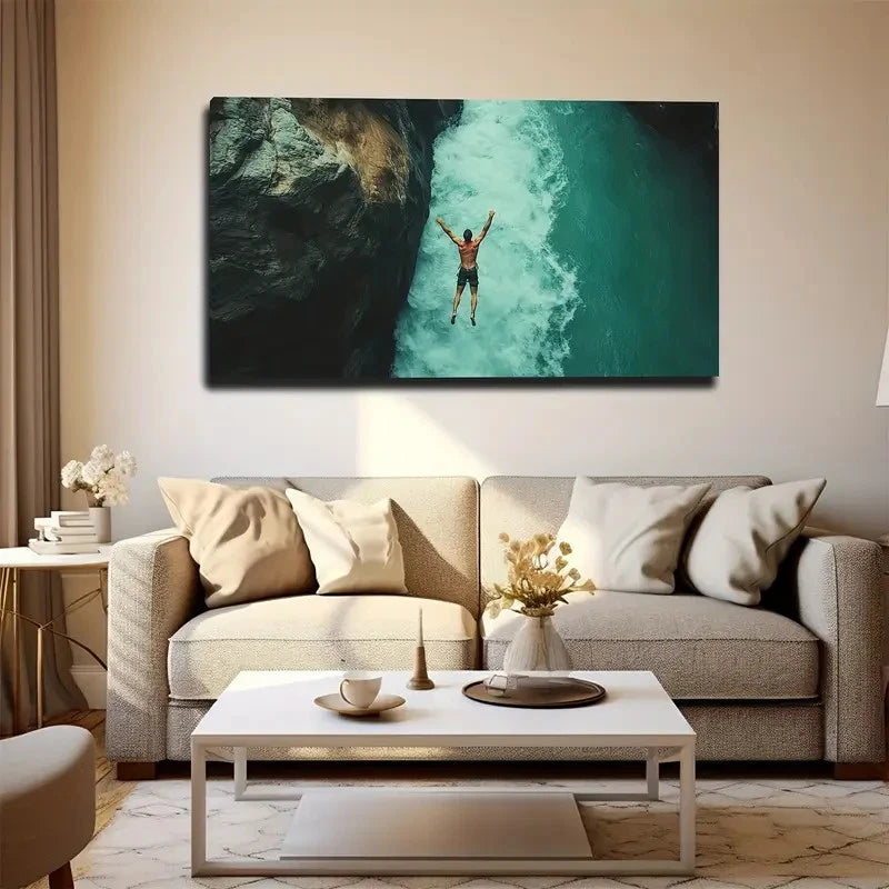 Scuba Diver In Ocean Scene Wall Art Canvas Office Home Room Framed 120x60cm