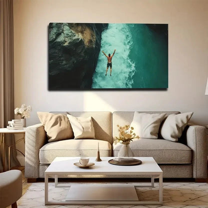 Scuba Diver In Ocean Scene Wall Art Canvas Office Home Room Framed 120x60cm