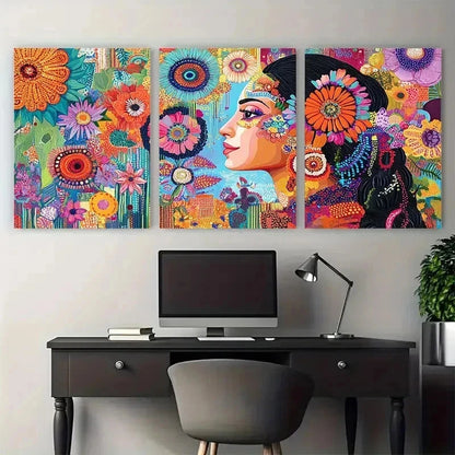 3pcs Vintage Colombia Floral Latina Perfect Wall Art Set Canvas Framed 50x70cm - High Quality Print 100% Australian Made Wall Canvas Ready to Hang
