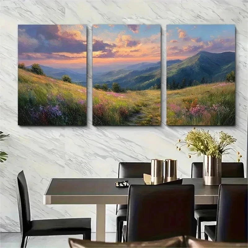 3pcs Landscape Mountain Meadow Décor Perfect Wall Art Set Canvas Framed 50x70cm - High Quality Print 100% Australian Made Wall Canvas Ready to Hang