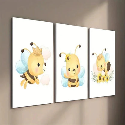 3pcs Cartoon Bees Flowers & Butterflies  Wall Art Set Canvas Unframed - High Quality Print 100% Australian Made Wall Canvas - Bella Home Decor