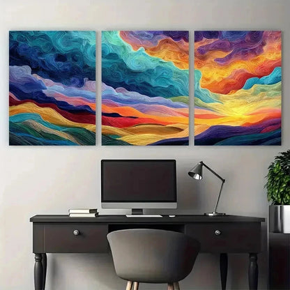 3pcs Colorful Desert Sand Dunes Abstract Perfect Wall Art Set Canvas Framed 50x70cm - High Quality Print 100% Australian Made Wall Canvas Ready to Hang - Bella Home Decor