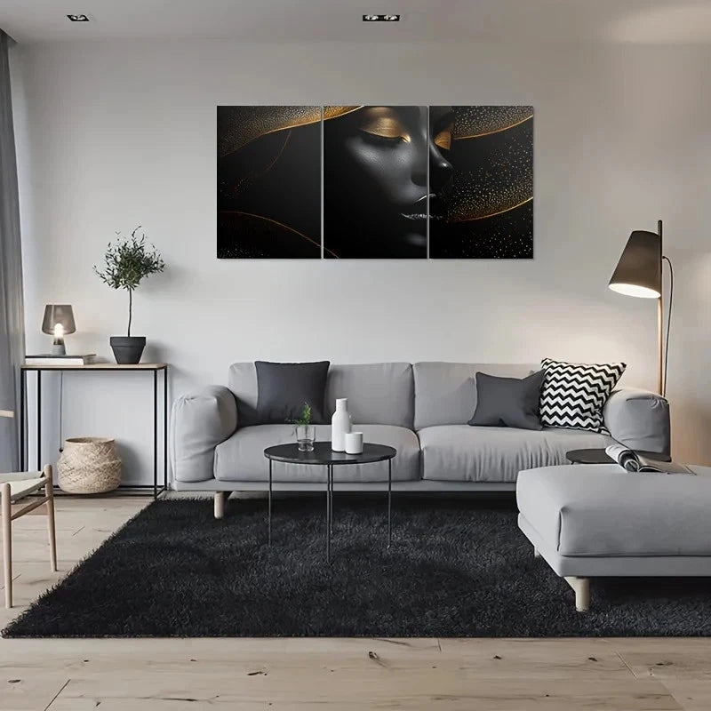 3pcs Golden Elegance Abstract Metal Print Ready to Hang Art - Bella Home Decor