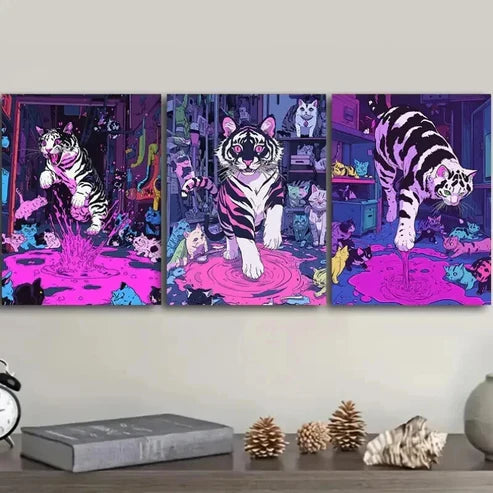 3pcs Featuring a Black And White Tiger Adorned Wall Art Set Canvas Unframed - High Quality Print 100% Australian Made Wall Canvas