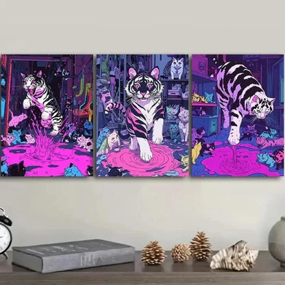 3pcs Featuring a Black And White Tiger Adorned Wall Art Set Canvas Unframed - High Quality Print 100% Australian Made Wall Canvas