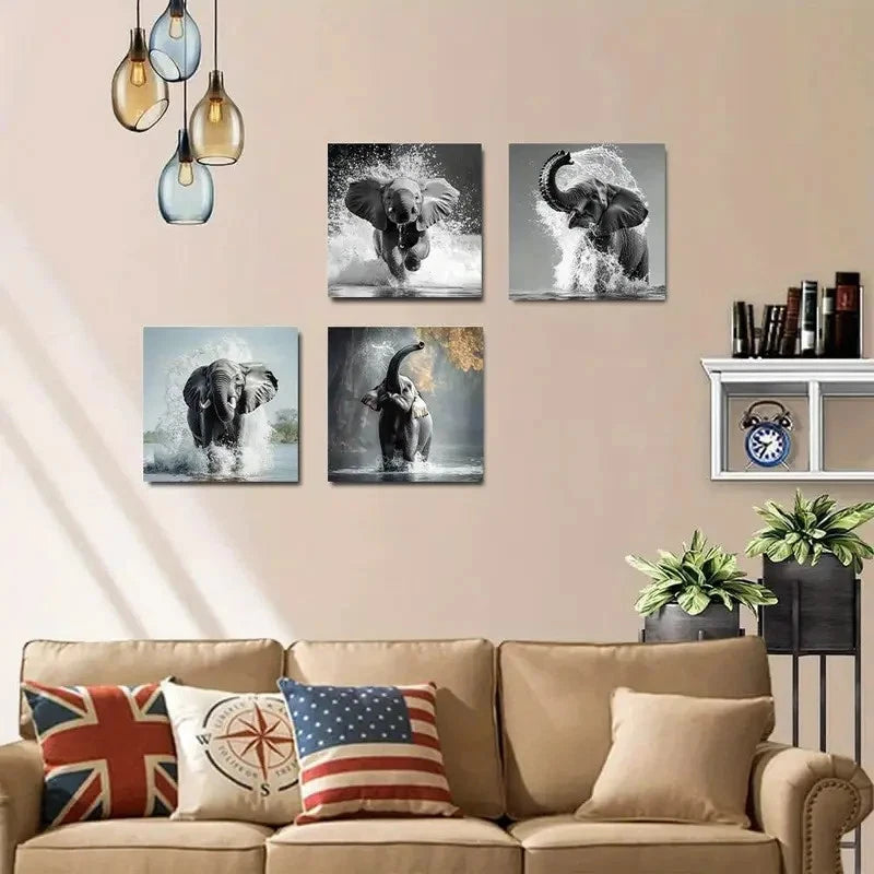 4pcs Elephant,Encouragement-Themed Wall Art Canvas Framed