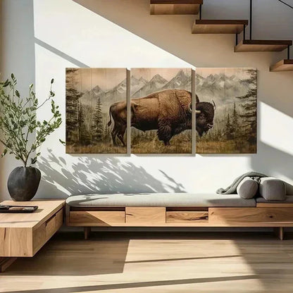 3pcs Cattle American Bison Painting Wall Art Canvas Unframed - High Quality Print 100% Australian Made Wall Canvas - Bella Home Decor