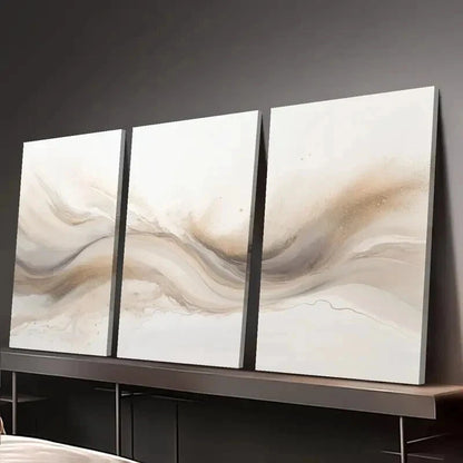3pcs Soft Beige & Brown Swirls Decor Wall Art Set Canvas Framed 40x60cm - High Quality Print 100% Australian Made Wall Canvas Ready to Hang