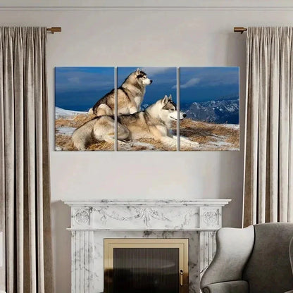 3pcs Two Wolves On Snowy Mountains Wall Art Set Canvas Framed 50x70cm - High Quality Print 100% Australian Made Wall Canvas Ready to Hang