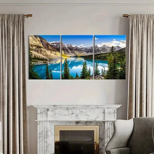 3pcs Mountains Calm Lakes and Trees Wall Art Canvas Unframed - High Quality Print 100% Australian Made Wall Canvas