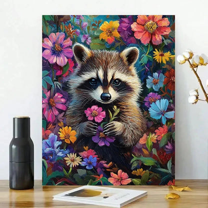 Cute Raccoon With Colorful Flowers Design 40x60cm Metal Print Ready to Hang - Bella Home Decor