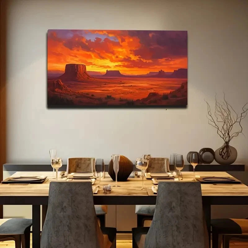Vibrant Desert Sunset Décor Wall Art Canvas Office Home Room Framed 120x60cm