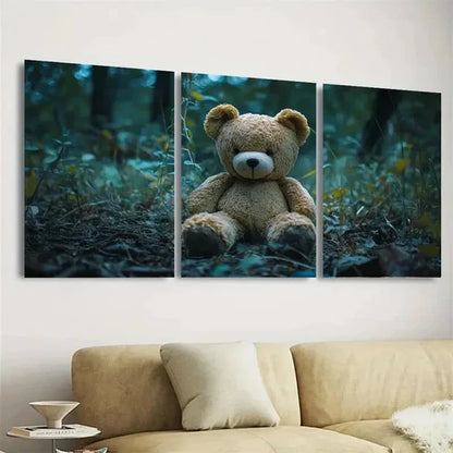 3pcs Stuffed Bear Forest Wall Art Set Canvas Framed 40x60cm - High Quality Print 100% Australian Made Wall Canvas Ready to Hang - Bella Home Decor