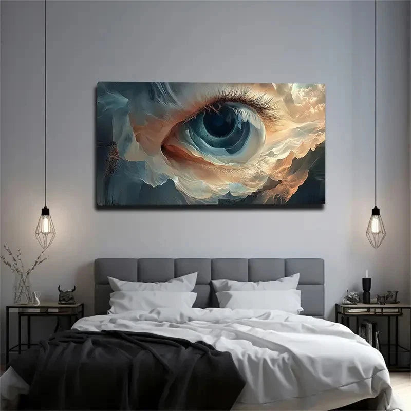 Eye & Mountain Clouds Abstract Wall Art Canvas Office Home Room Framed 120x60cm - Bella Home Decor