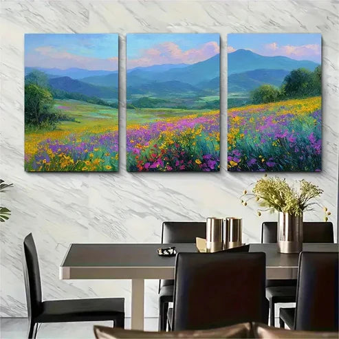 3pcs Field Wildflower Meadow Hand Perfect Wall Art Canvas Unframed – High Quality Print 100% Australian Made Wall Canvas