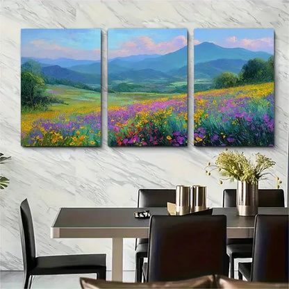 3pcs Field Wildflower Meadow Hand Perfect Wall Art Canvas Unframed – High Quality Print 100% Australian Made Wall Canvas