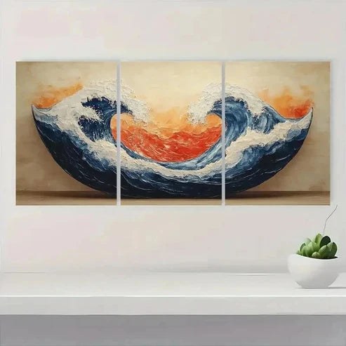 3pcs Ocean Waves Ukiyo-E Style Japanese Wall Art Canvas Unframed - High Quality Print 100% Australian Made Wall Canvas