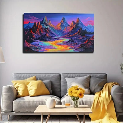 Vibrant Mountain Lands River Wall Art Canvas Office Home Room Framed 120x60cm