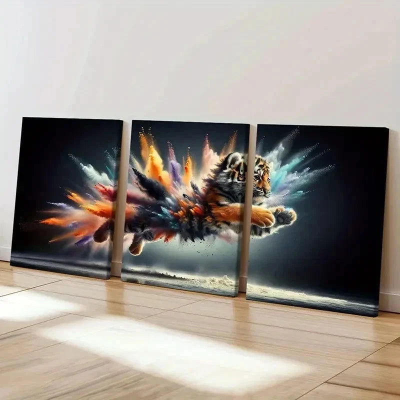 3pcs Fantasy Animal Art Splash Ink Style Tiger Wall Art Set Canvas Framed 60x90cm - High Quality Print 100% Australian Made Wall Canvas Ready to Hang