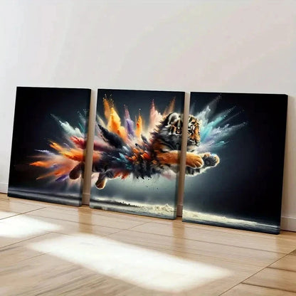 3pcs Fantasy Animal Art Splash Ink Style Tiger Wall Art Set Canvas Framed 60x90cm - High Quality Print 100% Australian Made Wall Canvas Ready to Hang