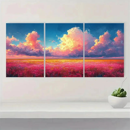 3pcs Print Blue Sky and Field sd    Wall Art Set Canvas Framed 50x70cm - High Quality Print 100% Australian Made Wall Canvas Ready to Hang