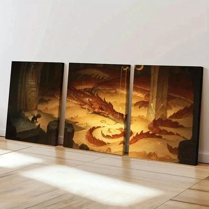 3pcs Vibrant Dragon & Mythical Creature  Wall Art Set Canvas Unframed - High Quality Print 100% Australian Made Wall Canvas