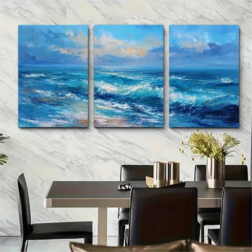 3pcs Exquisite Blue Ocean Landscape Perfect Wall Art Canvas Unframed - High Quality Print 100% Australian Made Wall Canvas