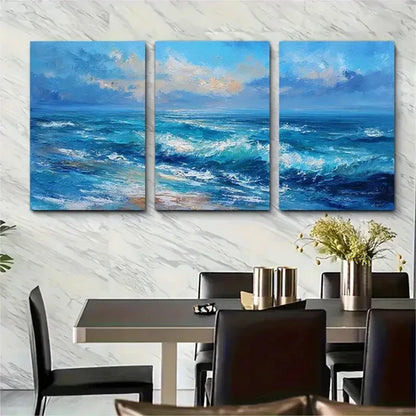 3pcs Exquisite Blue Ocean Landscape Perfect Wall Art Canvas Unframed - High Quality Print 100% Australian Made Wall Canvas