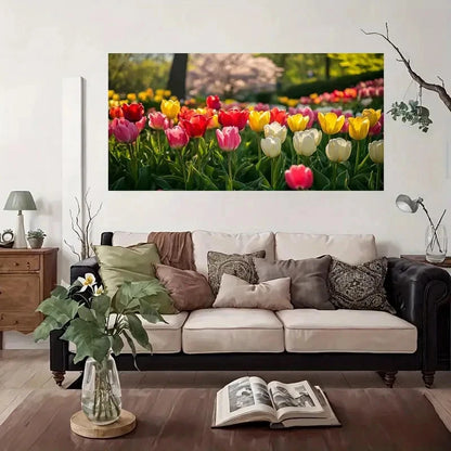 Dutch Style Tulip Field Wall Art Canvas Office Home Room Framed 120x60cm