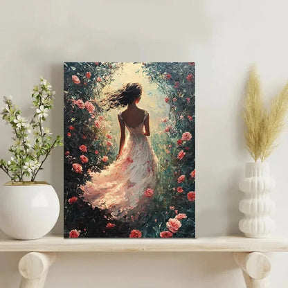 Enchanted Rose Garden Princess Painting 40x60cm Metal Print Ready to Hang - Bella Home Decor