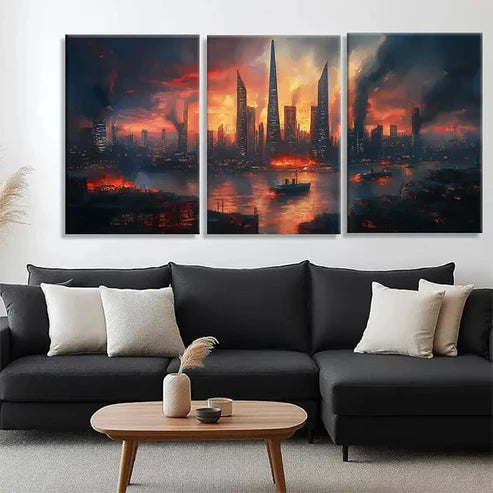 3pcs Dystopian Cityscape Skyscrapers Perfect Art Set Canvas Unframed - High Quality Print 100% Australian Made Wall Canvas - Bella Home Decor