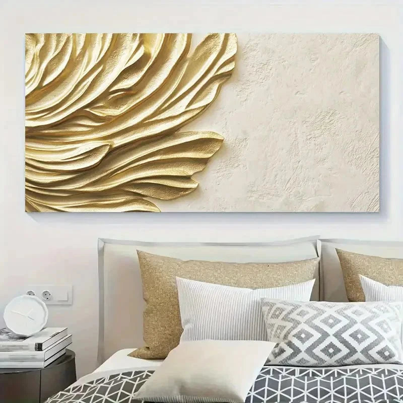 Modern Golden Leaf Flower Wall Art Canvas Office Home Room Framed 120x60cm