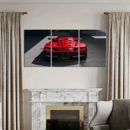 3pcs Vibrant Red Supercar Design Wall Art Set Canvas Framed 60x90cm - High Quality Print 100% Australian Made Wall Canvas Ready to Hang