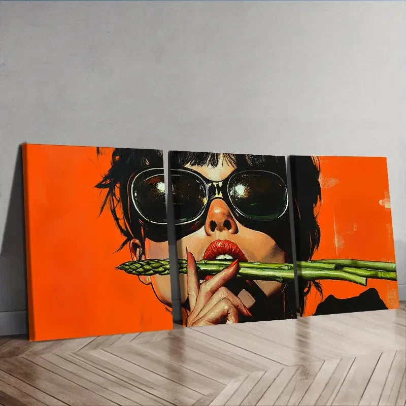 3pcs Bold Colors & Fashion Glasses Woman Wall Art Set Canvas Framed 60x90cm - High Quality Print 100% Australian Made Wall Canvas Ready to Hang - Bella Home Decor