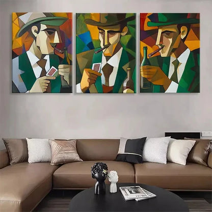 3pcs Cubism Gentleman Vintage Cigar Perfect Wall Art Canvas Unframed - High Quality Print 100% Australian Made Wall Canvas - Bella Home Decor