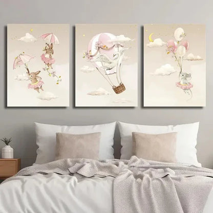3pcs Funny Cartoon Animal Décor Perfect Wall Art Canvas Unframed - High Quality Print 100% Australian Made Wall Canvas - Bella Home Decor