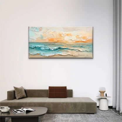 Beach Scene Abstract Sunset Wall Art Canvas Office Home Room Framed 120x60cm