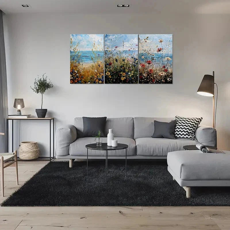 3pcs Beachside Wildflower Botanical Metal Print Ready to Hang Art - Bella Home Decor