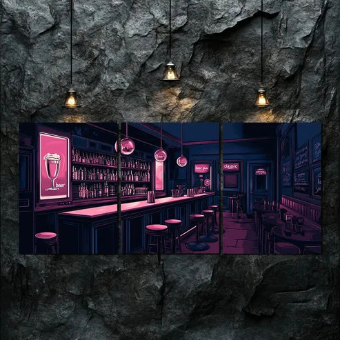 3pcs Colorful Bar Drink Dark Pink Night Perfect Wall Art Canvas Unframed - High Quality Print 100% Australian Made Wall Canvas - Bella Home Decor
