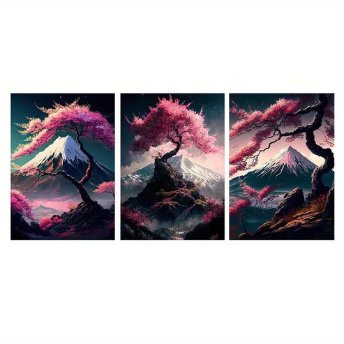 3pcs Abstract Cherry Tree Nature  Wall Art Set Canvas Unframed - High Quality Print 100% Australian Made Wall Canvas - Bella Home Decor