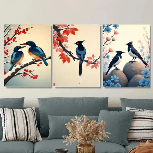 3pcs Beautiful Bird Nature Scenes Birds Modern Wall Art Set Canvas Unframed - High Quality Print 100% Australian Made Wall Canvas