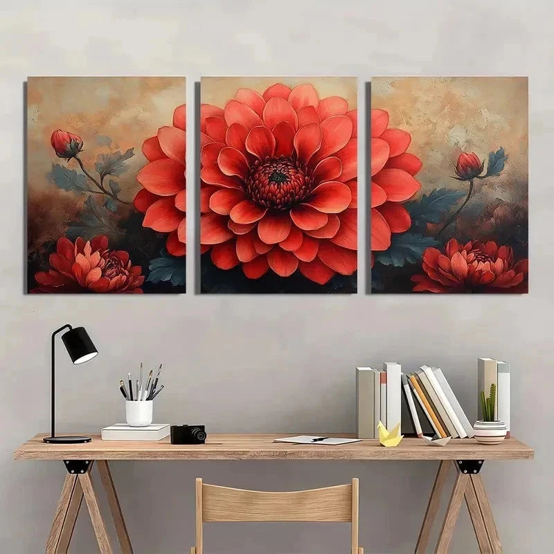 3pcs Chrysanthemum Flower Nature Perfect Wall Art Set Canvas Framed 50x70cm - High Quality Print 100% Australian Made Wall Canvas Ready to Hang - Bella Home Decor