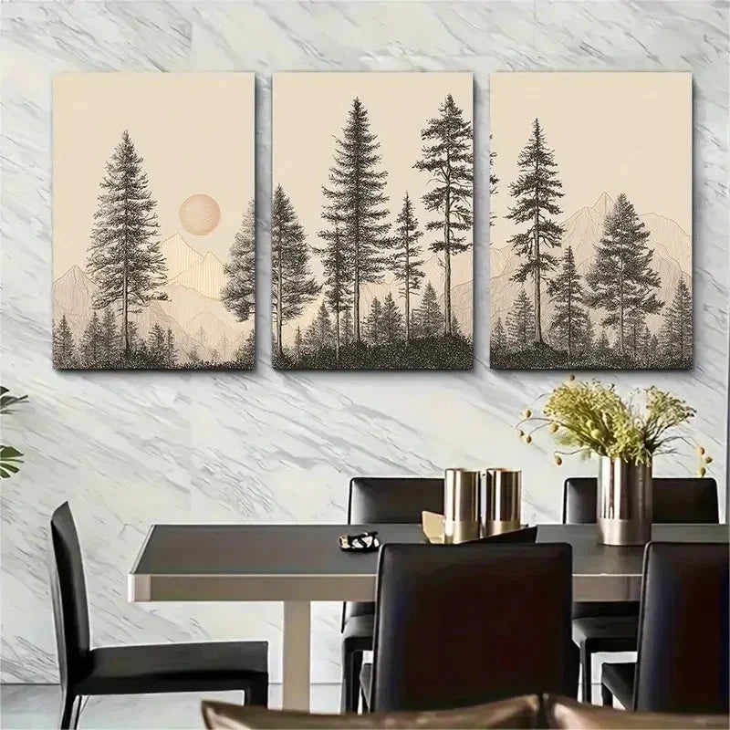 3pcs Neutral Beige Black Line Landscape Perfect Wall Art Set Canvas Framed 50x70cm - High Quality Print 100% Australian Made Wall Canvas Ready to Hang