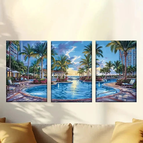 3pcs Pool under the blue sky  Wall Art Set Canvas Unframed - High Quality Print 100% Australian Made Wall Canvas