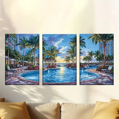 3pcs Pool under the blue sky  Wall Art Set Canvas Unframed - High Quality Print 100% Australian Made Wall Canvas