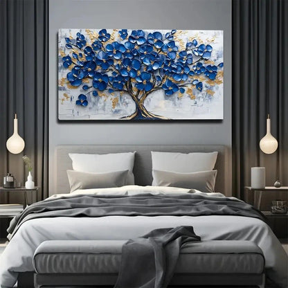 Blue and Golden Tree Design Wall Art canvas office home room framed 120x60cm - Bella Home Decor