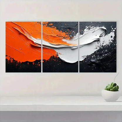 3pcs Orange & Black Abstract Designs OC     Wall Art Set Canvas Framed 60x90cm - High Quality Print 100% Australian Made Wall Canvas Ready to Hang