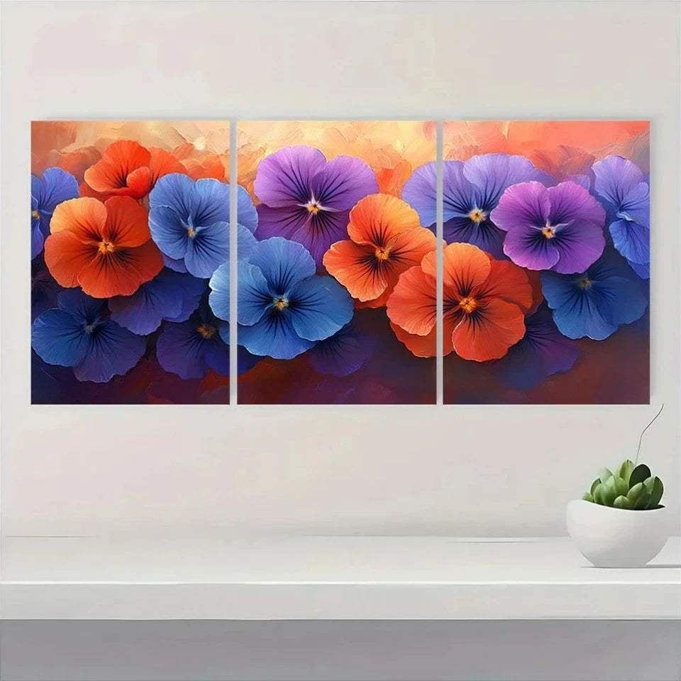 3pcs Orange and Purple Flowers in Bloom Metal Print Ready to Hang Art - Bella Home Decor